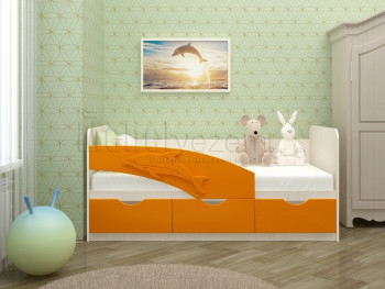 Дельфин-3 Кровать детская 3 ящика без ручек 1.6 Оранжевый глянец в Игарке - igarka.mebel54.com | фото