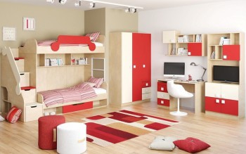 Детская комната Бэрри (Бежевый/Красный/корпус Клен) в Игарке - igarka.mebel54.com | фото