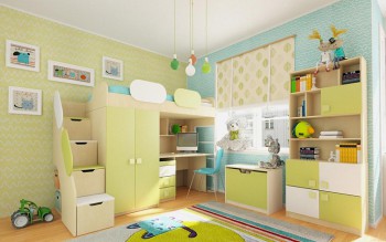 Детская комната Эппл (Зеленый/Белый/корпус Клен) в Игарке - igarka.mebel54.com | фото