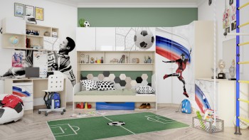 Детская комната Футбол ЧМ (Белый/Синий/корпус Клен) в Игарке - igarka.mebel54.com | фото
