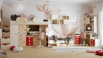 Детская комната Ретвит (Бежевый/Красный/корпус Клен) в Игарке - igarka.mebel54.com | фото