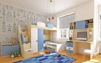 Детская комната Скай (Синий/Белый/корпус Клен) в Игарке - igarka.mebel54.com | фото