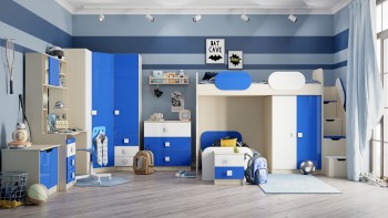 Детская комната Скай Люкс (Синий/Белый/корпус Клен) в Игарке - igarka.mebel54.com | фото