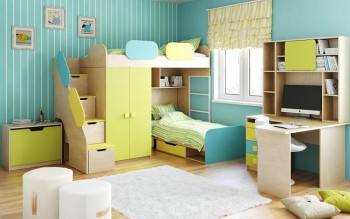 Детская комната Смайли (Желтый/Голубой/Зеленый/корпус Клен) в Игарке - igarka.mebel54.com | фото