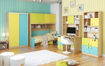 Детская комната Смайли (Желтый/Голубой/Зеленый/корпус Клен) в Игарке - igarka.mebel54.com | фото
