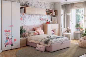 Комплект детской мебели Алина К2 Дуб мария/белый/нежно-розовый велюр в Игарке - igarka.mebel54.com | фото