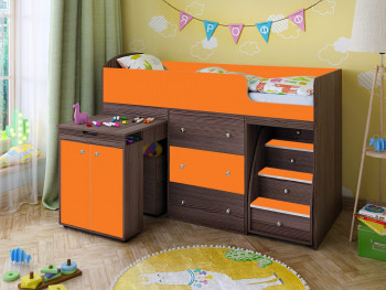 Кровать-чердак Малыш 1600 Бодего/Оранжевый в Игарке - igarka.mebel54.com | фото