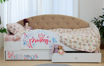 Кровать детская Эльза с бортиком Принцесса Белый/Бежевый в Игарке - igarka.mebel54.com | фото
