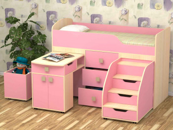 Кровать детская Фея 1.6 Дуб молочный/Розовый в Игарке - igarka.mebel54.com | фото