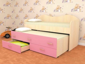 Кровать детская Нимфа двухместная 2.0 Дуб молочный/Розовый в Игарке - igarka.mebel54.com | фото