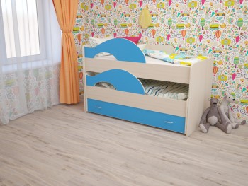 Кровать детская Радуга 1600 Млечный дуб/Голубой в Игарке - igarka.mebel54.com | фото