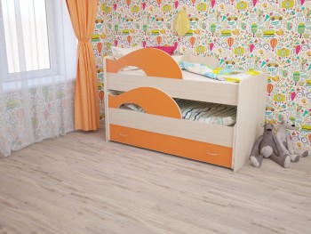Кровать детская Радуга 1600 Млечный дуб/Оранжевый в Игарке - igarka.mebel54.com | фото