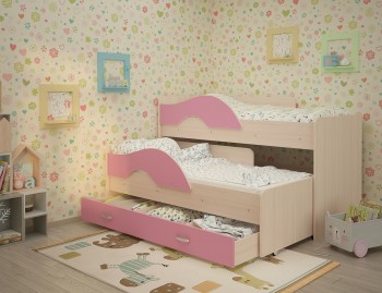 Кровать детская Радуга 1600 Млечный дуб/Розовый в Игарке - igarka.mebel54.com | фото
