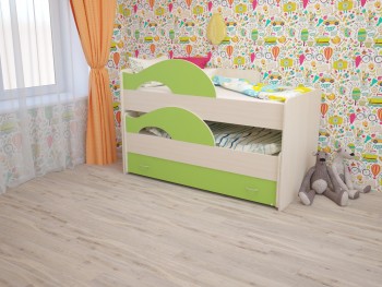 Кровать детская Радуга 1600 Млечный дуб/Салатовый в Игарке - igarka.mebel54.com | фото
