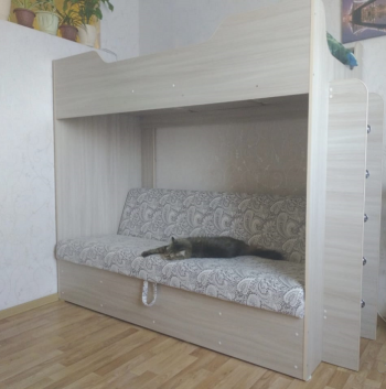 Кровать двухъярусная с диваном (Беленый дуб) в Игарке - igarka.mebel54.com | фото