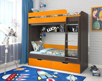 Кровать двухъярусная Юниор-5  Бодего/Оранжевый в Игарке - igarka.mebel54.com | фото