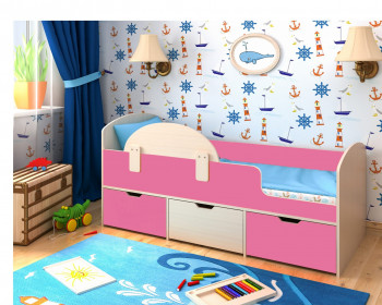 Кровать Малыш-мини Дуб молочный/Розовый в Игарке - igarka.mebel54.com | фото