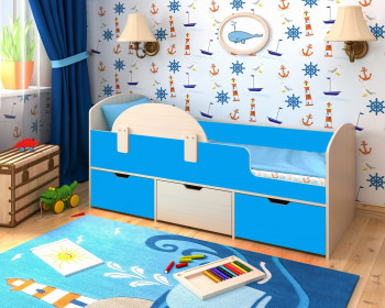 Кровать Малыш-мини с бортиком Дуб молочный/Голубой в Игарке - igarka.mebel54.com | фото