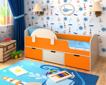 Кровать Малыш-мини с бортиком Дуб молочный/Оранжевый в Игарке - igarka.mebel54.com | фото