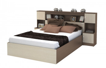 Кровать с прикроватным блоком КР 552 Спальня Basya (шимо темный/шимо светлый) в Игарке - igarka.mebel54.com | фото