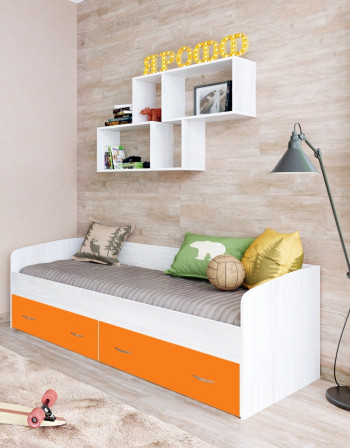 Кровать с выкатными ящиками Винтерберг/Оранжевый в Игарке - igarka.mebel54.com | фото