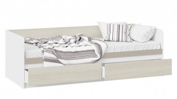 Кровать «Сканди» с 2 ящиками Дуб Гарден/Белый/Глиняный серый в Игарке - igarka.mebel54.com | фото