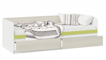 Кровать «Сканди» с 2 ящиками Дуб Гарден/Белый/Зеленый в Игарке - igarka.mebel54.com | фото