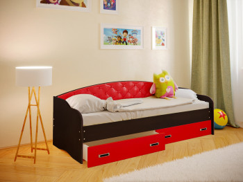 Кровать Софа-7 с мягкой спинкой (800х1900) Венге/Красный в Игарке - igarka.mebel54.com | фото