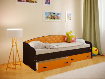 Кровать Софа-7 с мягкой спинкой (800х1900) Венге/Оранжевый в Игарке - igarka.mebel54.com | фото