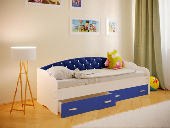 Кровать Софа-7 с мягкой спинкой со стразами (800х1900) Белый/Синий в Игарке - igarka.mebel54.com | фото