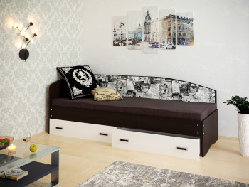 Кровать Софа-9 с мягкой спинкой с рисунком Милана (900х1900) Венге/Белый в Игарке - igarka.mebel54.com | фото