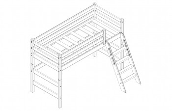 Кровать Соня вариант 6 полувысокая с наклонной лестницей Белый полупрозрачный в Игарке - igarka.mebel54.com | фото