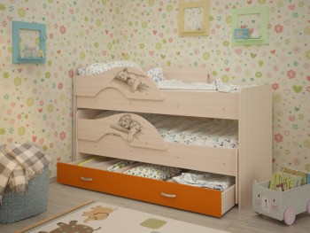 Кровать выкатная Радуга-Сафари детская 1600 Млечный дуб/Оранжевый в Игарке - igarka.mebel54.com | фото