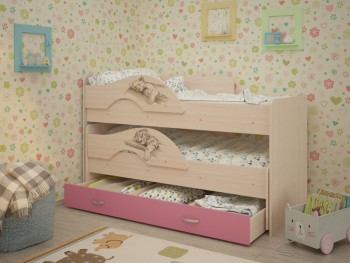 Кровать выкатная Радуга-Сафари детская 1600 Млечный дуб/Розовый в Игарке - igarka.mebel54.com | фото