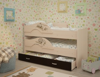 Кровать выкатная Радуга-Сафари детская 1600 Млечный дуб/Венге в Игарке - igarka.mebel54.com | фото