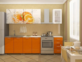 Кухонный гарнитур 1,6м Апельсин (Белый/Оранжевый металлик/Фотопечать апельсин) в Игарке - igarka.mebel54.com | фото