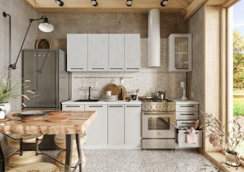 Кухонный гарнитур Нувель 1800мм белый/бетон белый в Игарке - igarka.mebel54.com | фото