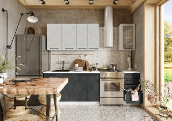 Кухонный гарнитур Нувель 1800мм белый/бетон белый/бетон черный в Игарке - igarka.mebel54.com | фото