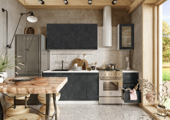 Кухонный гарнитур Нувель 1800мм белый/бетон черный в Игарке - igarka.mebel54.com | фото