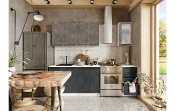 Кухонный гарнитур Нувель 1800мм белый/бетон коричневый/бетон черный в Игарке - igarka.mebel54.com | фото