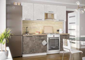 Кухонный гарнитур Нувель 2100мм белый/бетон коричневый в Игарке - igarka.mebel54.com | фото
