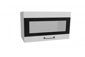 Лофт ПГСФ 600 шкаф верхний горизонтальный со стеклом и фотопечатью (Штукатурка белая/корпус Серый) в Игарке - igarka.mebel54.com | фото