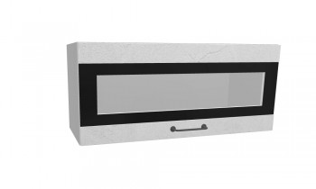 Лофт ПГСФ 800 шкаф верхний горизонтальный со стеклом и фотопечатью (Штукатурка белая/корпус Серый) в Игарке - igarka.mebel54.com | фото