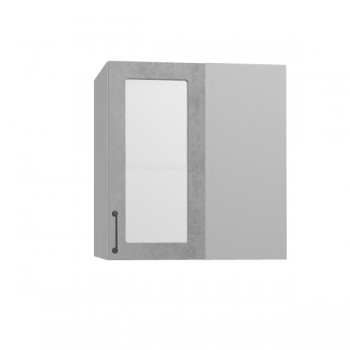 Лофт ПУС 650 шкаф верхний угловой со стеклом (Бетон светлый/корпус Серый) в Игарке - igarka.mebel54.com | фото