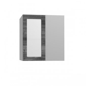Лофт ПУС 650 шкаф верхний угловой со стеклом (Дуб бурый/корпус Серый) в Игарке - igarka.mebel54.com | фото
