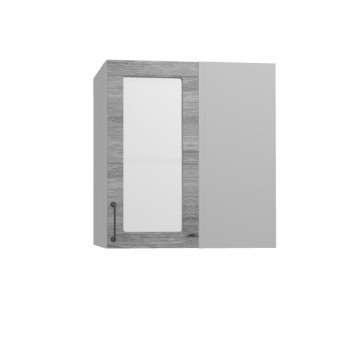 Лофт ПУС 650 шкаф верхний угловой со стеклом (Дуб майский/корпус Серый) в Игарке - igarka.mebel54.com | фото