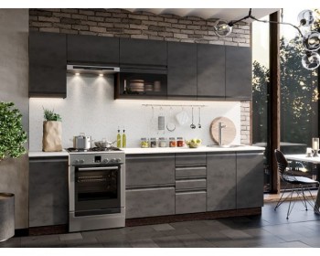 Модульная кухня Бруклин 2,8 м (Бетон черный/Венге) в Игарке - igarka.mebel54.com | фото