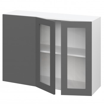 Норд ШВУПС 1000 Шкаф верхний угловой со стеклом (Софт черный/корпус Белый) в Игарке - igarka.mebel54.com | фото