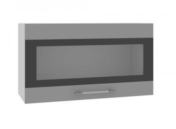 Олива ВПГСФ 800 Шкаф верхний горизонтальный со стеклом с фотопечатью высокий (Ваниль глянец/корпус Серый) в Игарке - igarka.mebel54.com | фото