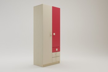 Шкаф 2-х створчатый с ящиками Бэрри (Бежевый/Красный/корпус Клен) в Игарке - igarka.mebel54.com | фото